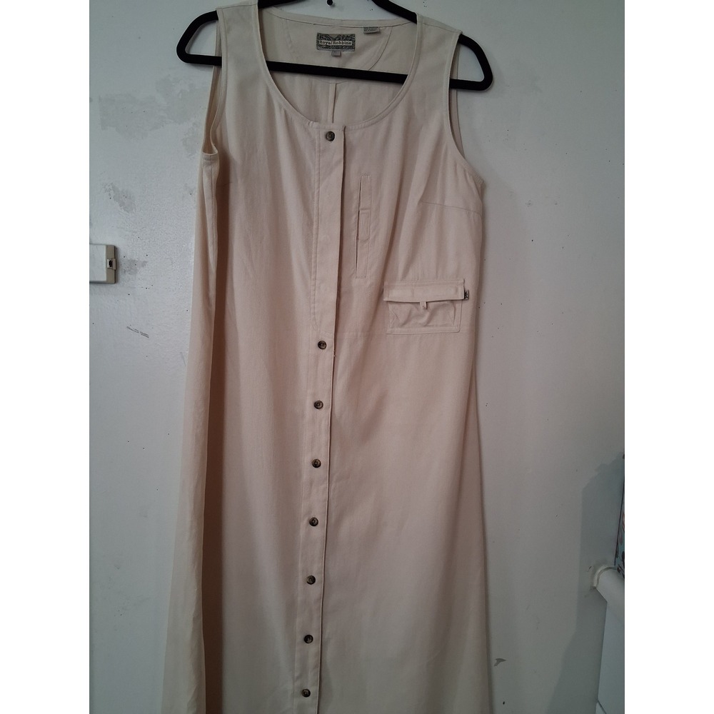Royal Robbins Womens Cream Sleeveless Button Front Utility Maxi Dress Size M